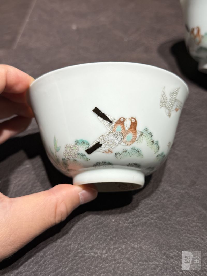清道光 “宝善斋制”款粉鸟花鸟茶盅一对 - 图5